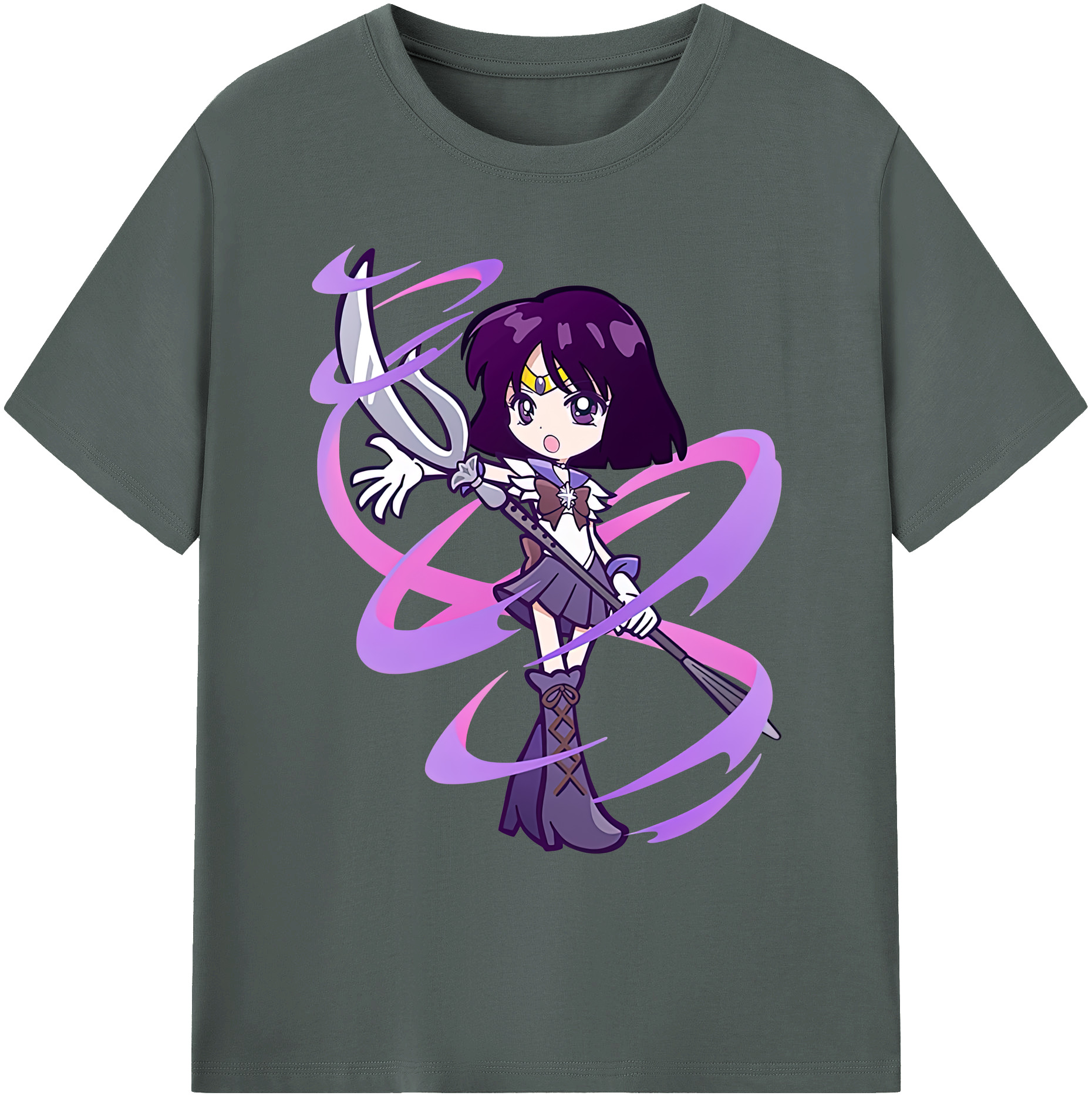 （画像用） 美少女戦士セーラームーン 土萠ほたる Sailor Moon Tomoe Hotaru （セーラーサターン；Sailor Saturn） 綿100％ メンズ半袖Tシャツ｜肌触りやわらか＆通気性